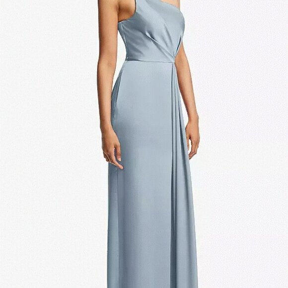 After Six 6878...One-Shoulder Draped Skirt Satin Trumpet Gown....Mist...Sz 10 - Picture 5 of 7